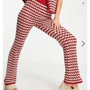 Damson Madder Crochet Pants Red & White Knit Womrns US8 Pullon Boho